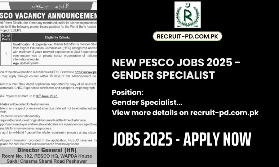 New PESCO Jobs 2025 - Gender Specialist