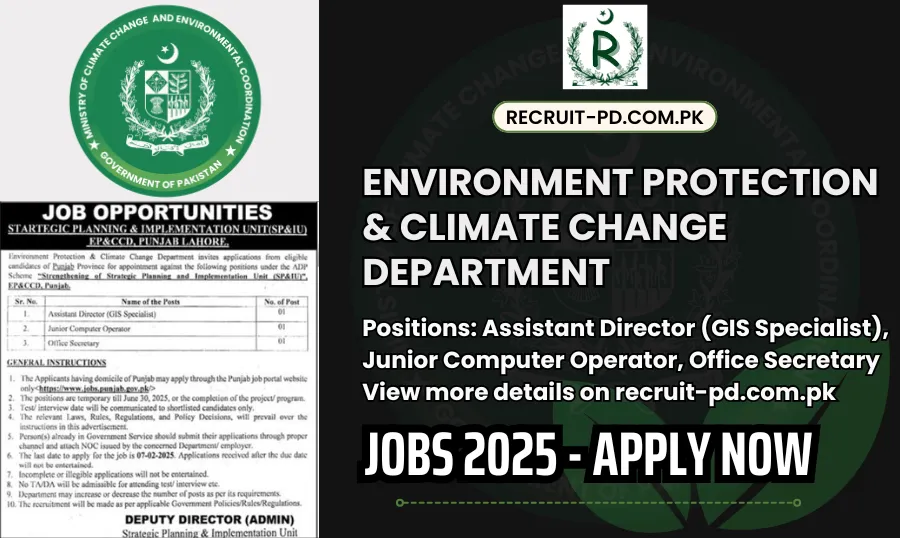 Environment Protection & Climate Change Department Jobs in Punjab