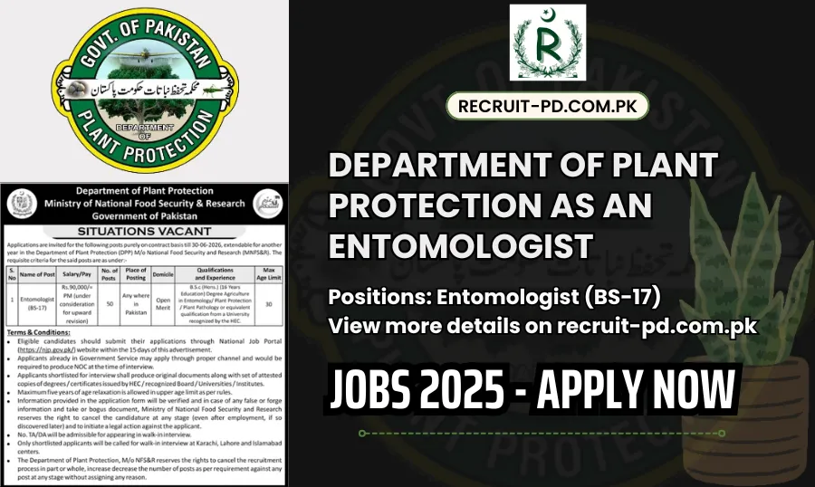 Join the Department of Plant Protection as an Entomologist in 2025